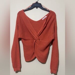 moon & madison V-Neck Twist Sweater - Coral